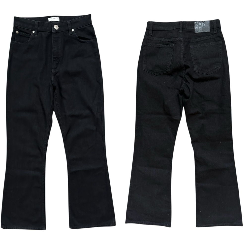 Sandro Paris Black Rudolphe High Rise Zip Fly Kick Flare Boot Jeans EU 36 US 4 - Picture 2 of 10